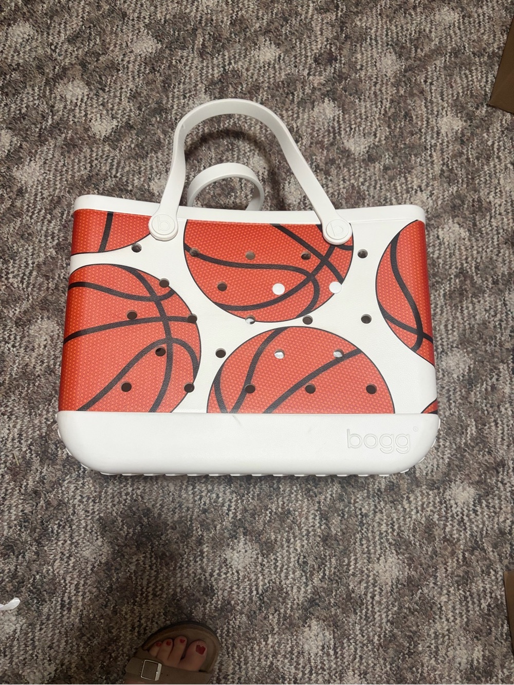 BOGG BAG White & Orange Basketball Pattern Tote